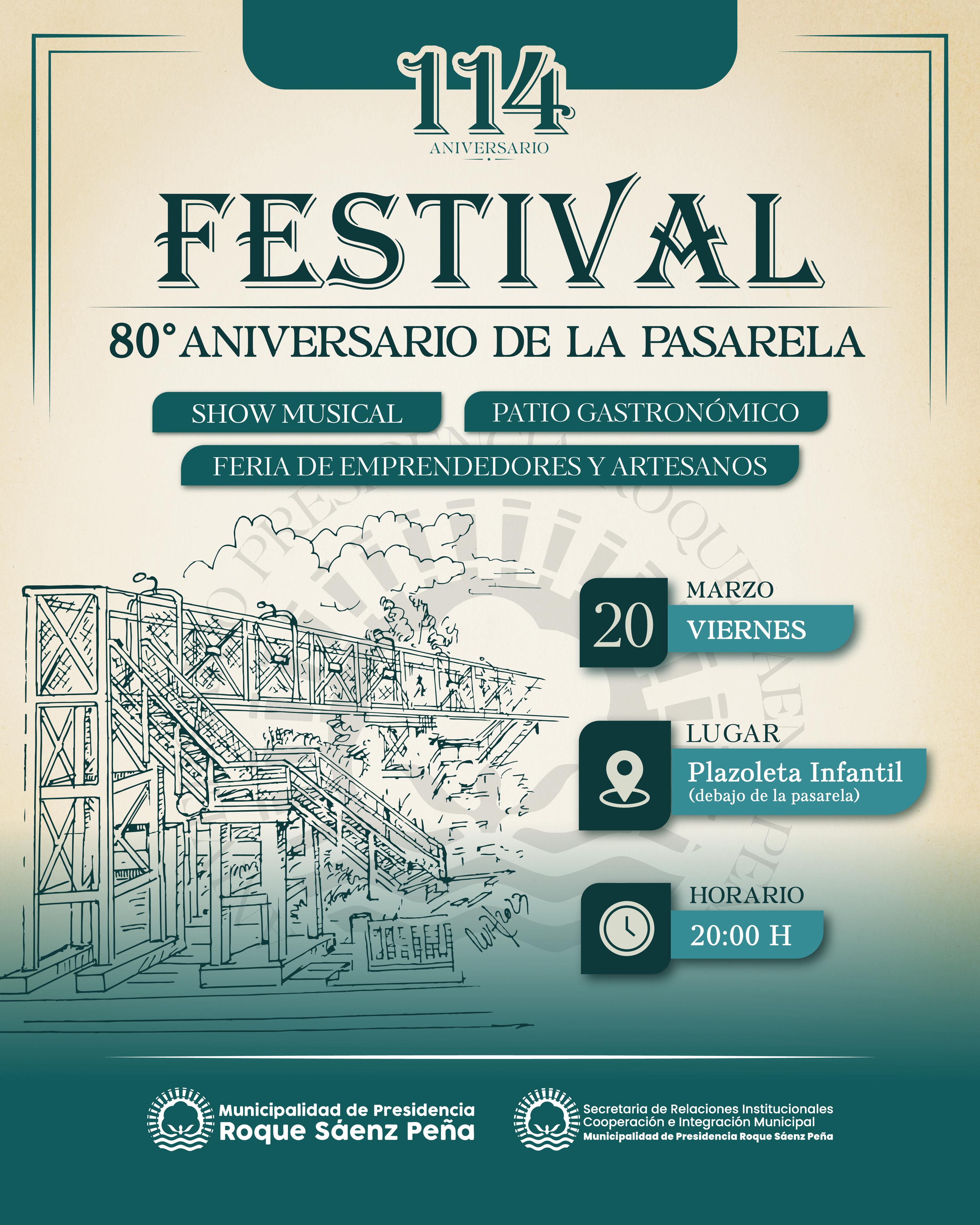 Sáenz Peña celebra los 80 años de la Pasarela con acto, musica en vivo, patio gastronómico y feria de emprendedores